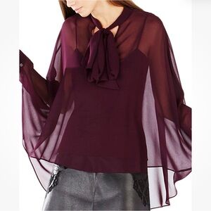 BCBG Gardenia Kathy Tie Neck Peasant Top XS/S